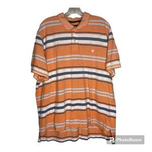 Chaps Orange Blue White Cotton Striped Golf Polo Short Sleeve Shirt XXL